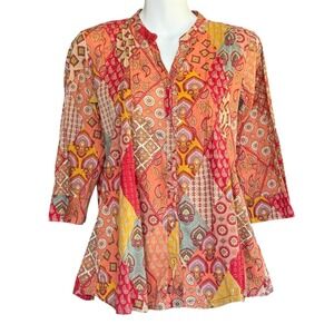 Rain Rainbow Kurti Kurta Tunic Shirt Paisley Patchwork Cotton Button Up Women S